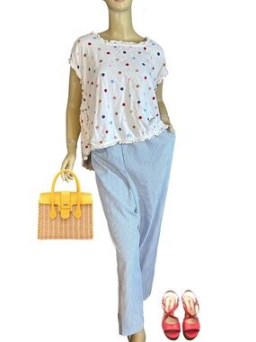 SWANN PETITE BLUE WITH WHITE STRIPES ELASTIC WAIST CASUAL TROUSERS (XLP)